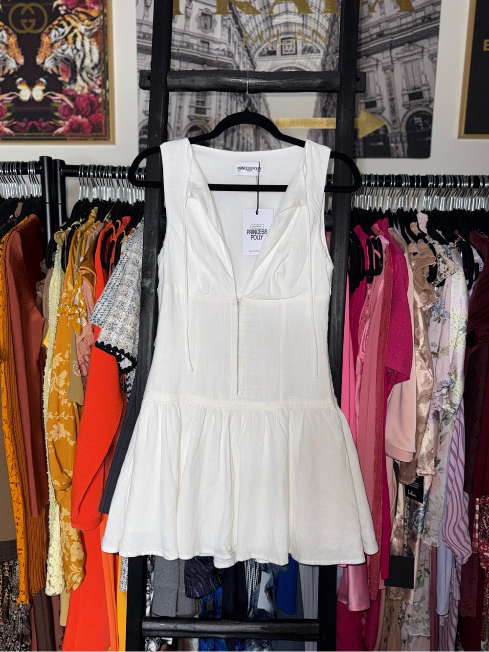 Princess Polly Alissea Keyhole Linen Blend Mini Dress White US 4 New NWOT - Picture 8 of 13